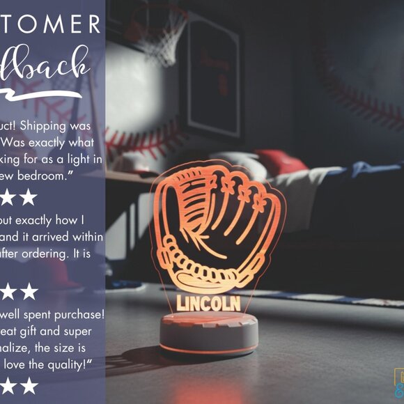 Custom Baseball LED Night Light – Fun Sports Decor for Any Room - Picture 7 of 8